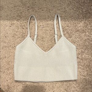 Grey Ribbed Knit Top